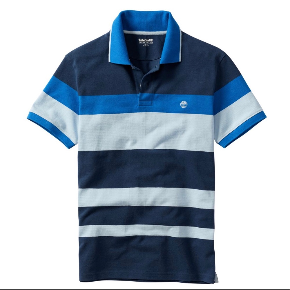 Timberland XL MEN'S SLIM FIT BLUE STRIPED POLO